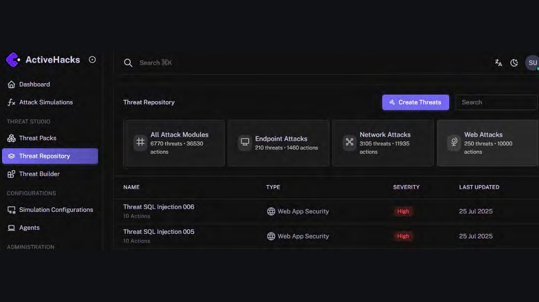ActiveHacks web application attack simulation view